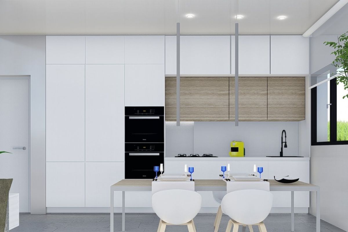 Modern kitchen in a 2-bed villa in Calasparra, featuring sleek cabinetry and dining area.