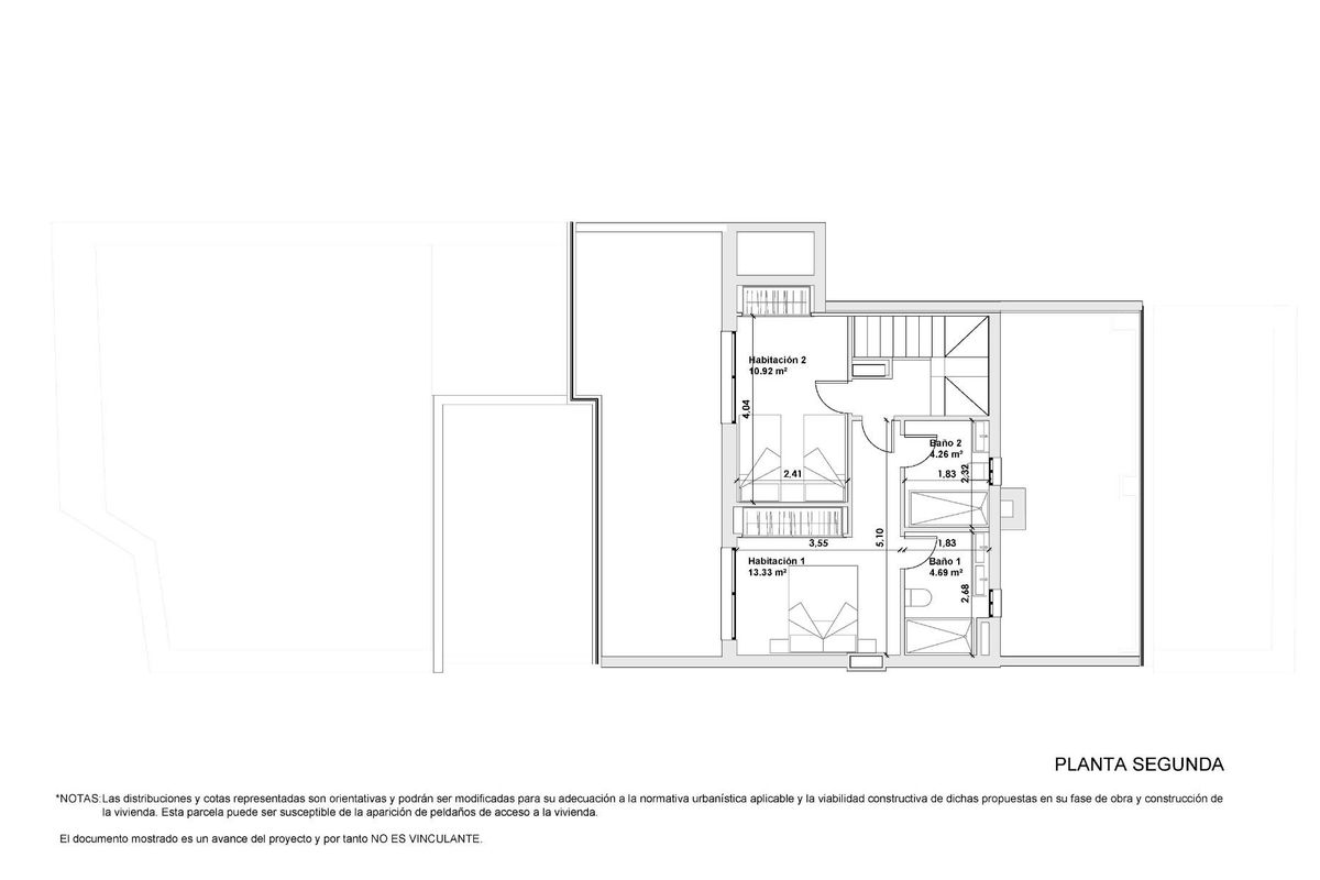 Plattegrond van de derde verdieping met gedetailleerde kamerindelingen voor de penthouse in Casares, Costa del Sol.