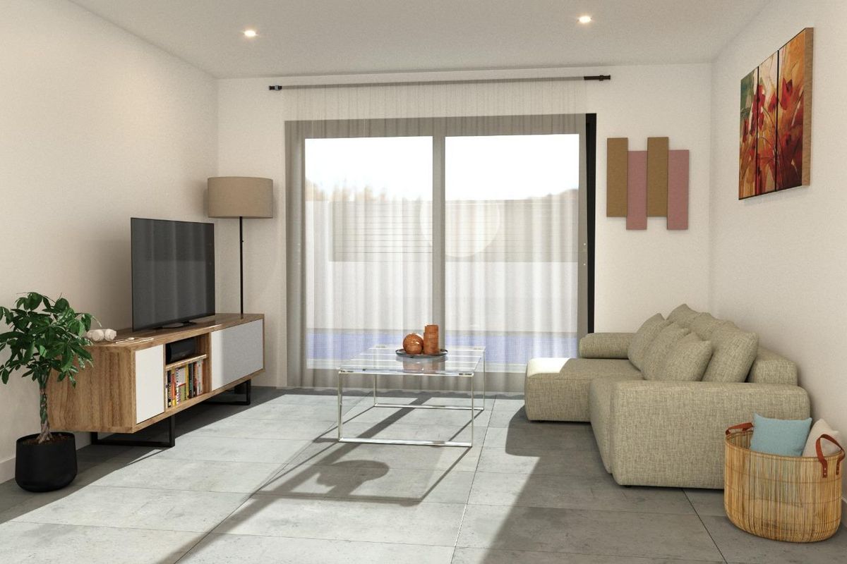 Interieur van de woonkamer van een 3-slaapkamer villa in Torre Pacheco, ingericht met moderne meubels en een tv.