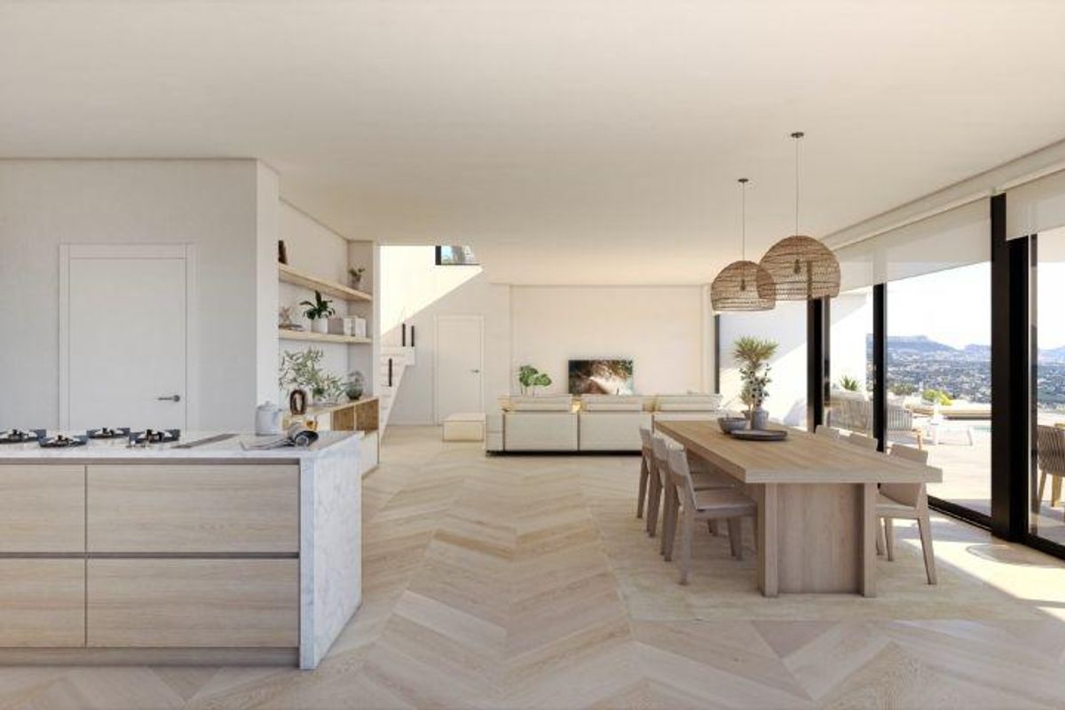 Stijlvolle keuken en eetruimte in een villa in Benitachell, perfect voor entertainment.