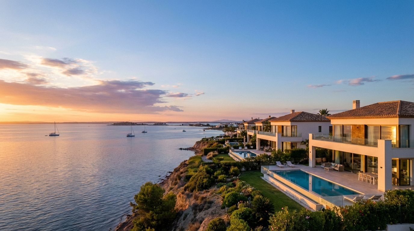Panoramic view of the Mar Menor coastline at sunset