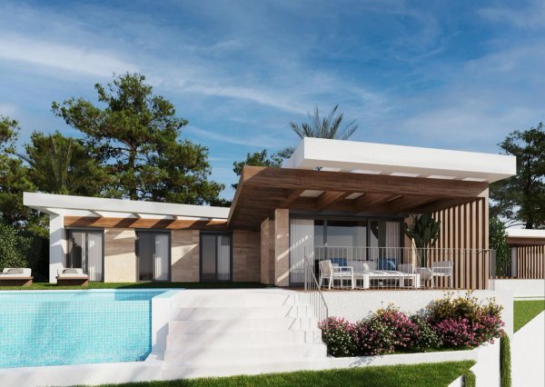 Moderne 3-slaapkamer villa met zwembad in Polop, Costa Blanca Noord, met een stijlvolle buitenkant en tuin.