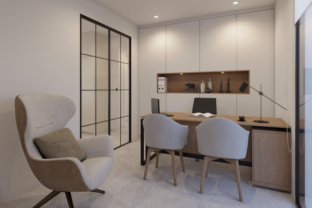 Functionele thuiskantoorruimte in de villa in Fuente Álamo, met moderne inrichting en natuurlijk licht.