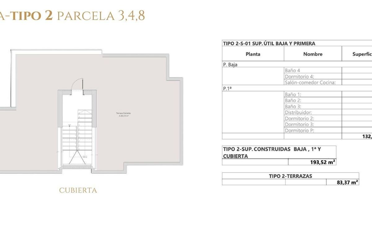 Gedetailleerde plattegrond van de villa-indeling, inclusief kamerafmetingen voor een 4-slaapkamer woning in Estepona, Costa del Sol.