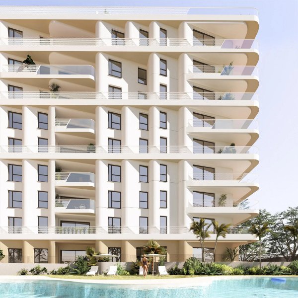 Modern 1-slaapkamer appartement met balkons in Villajoyosa, dicht bij het zwembadgebied van de Costa Blanca.