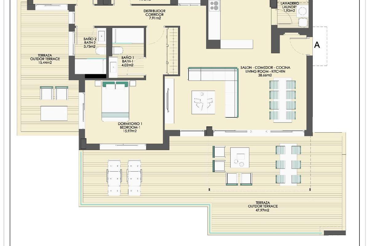 Plattegrond van een 3-slaapkamer penthouse in Casares, Costa del Sol, met details over indeling en woonruimtes.