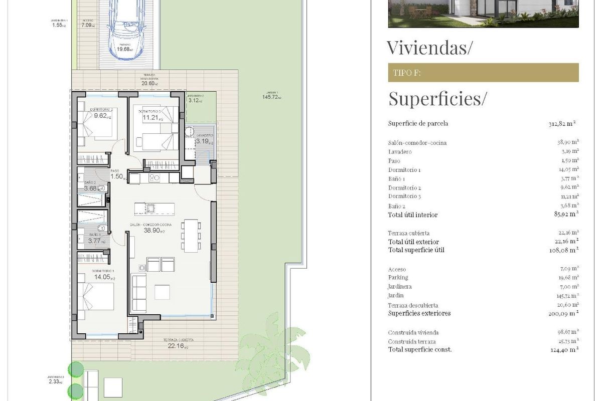 Plattegrond van een 3-slaapkamer villa in Polop, Costa Blanca Noord, die de ruime indeling en het ontwerp toont.