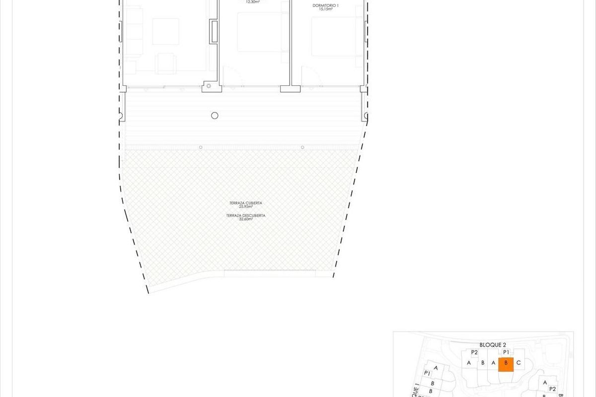 Floorplan of a 2-bed ground floor apartment in Estepona, Spain. Layout shows kitchen, living area, bedrooms, bathrooms and large terrace.