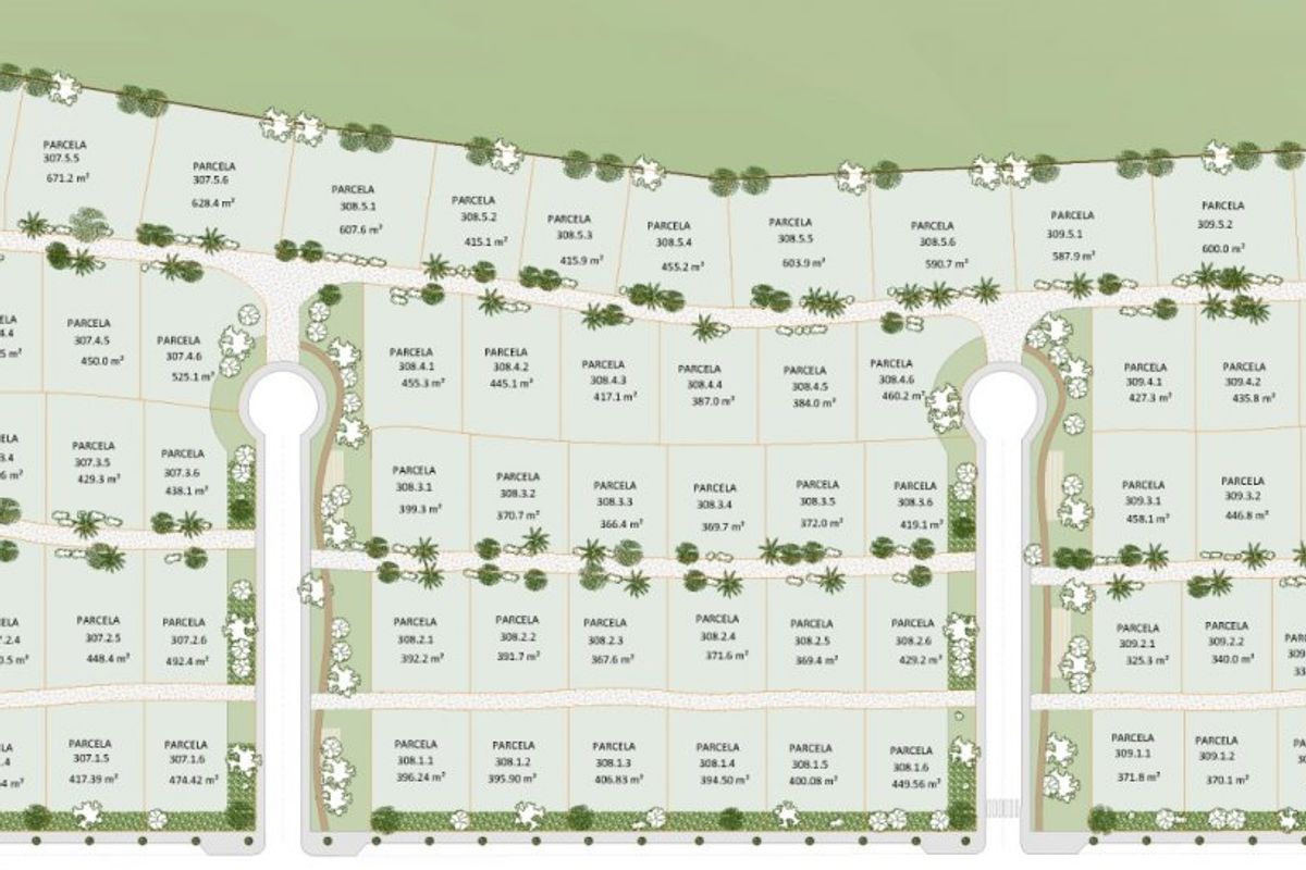 Hoofdplan van de vastgoedontwikkeling in Baños y Mendigo, met meerdere villa percelen.