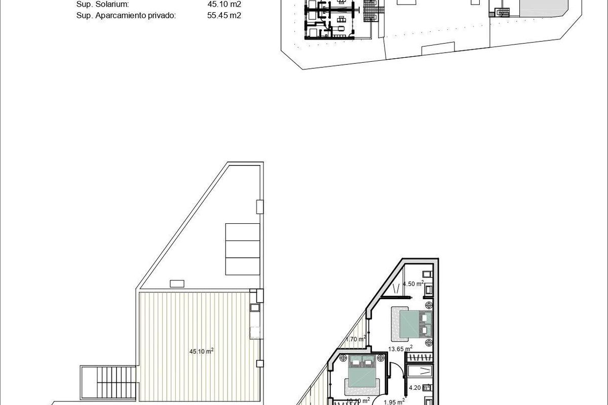 Gedetailleerde plattegrond van een 2-slaapkamer bungalow in Torre Pacheco, Costa Calida, Spanje.