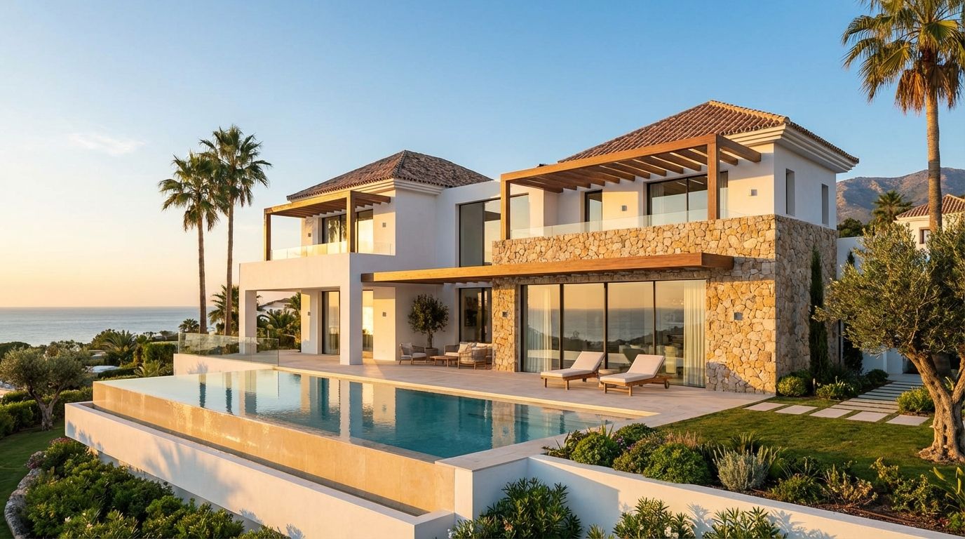 Modern luxury villa on the New Golden Mile Estepona at sunset