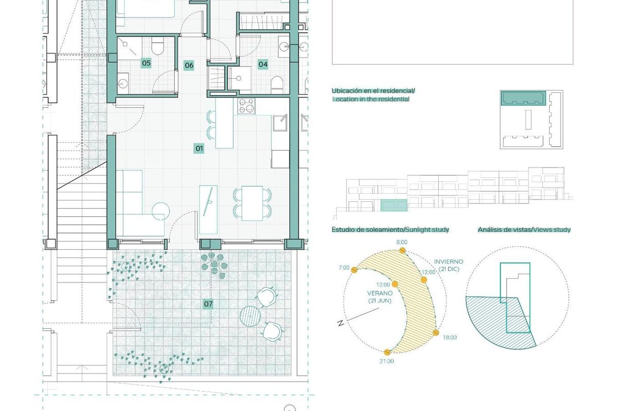 Begane grond indeling van een 2-slaapkamer appartement in Torrevieja, met kamers en terrasoppervlakte.