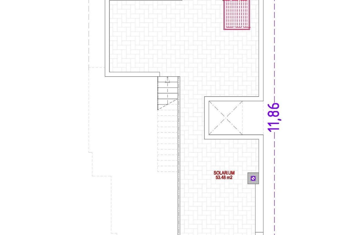 Plattegrond van het dakterras van een villa met uitzicht in Finestrat, Costa Blanca Noord, Spanje.
