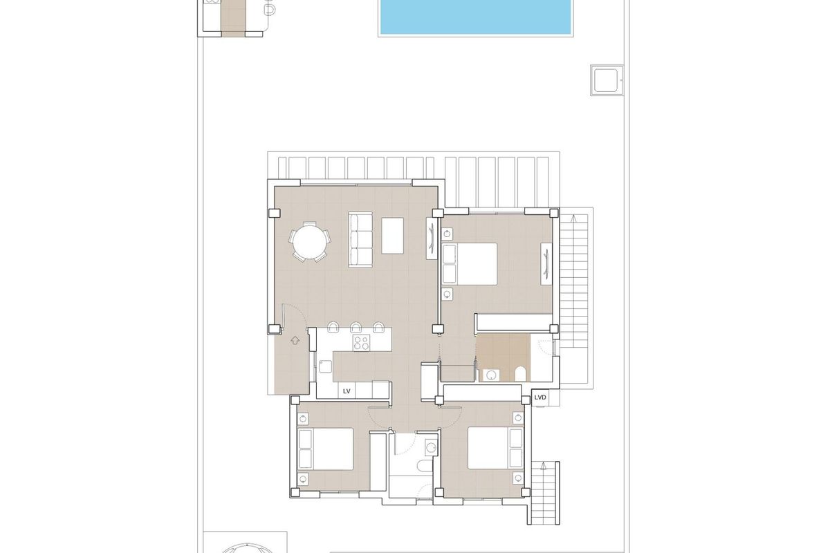 Plattegrond van een moderne 3-slaapkamer villa in Polop, met een praktische indeling voor wonen.