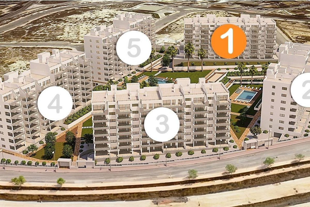 3D plattegrond van het penthousecomplex met uitleg en kenmerken in San Miguel de Salinas, Costa Blanca Zuid.