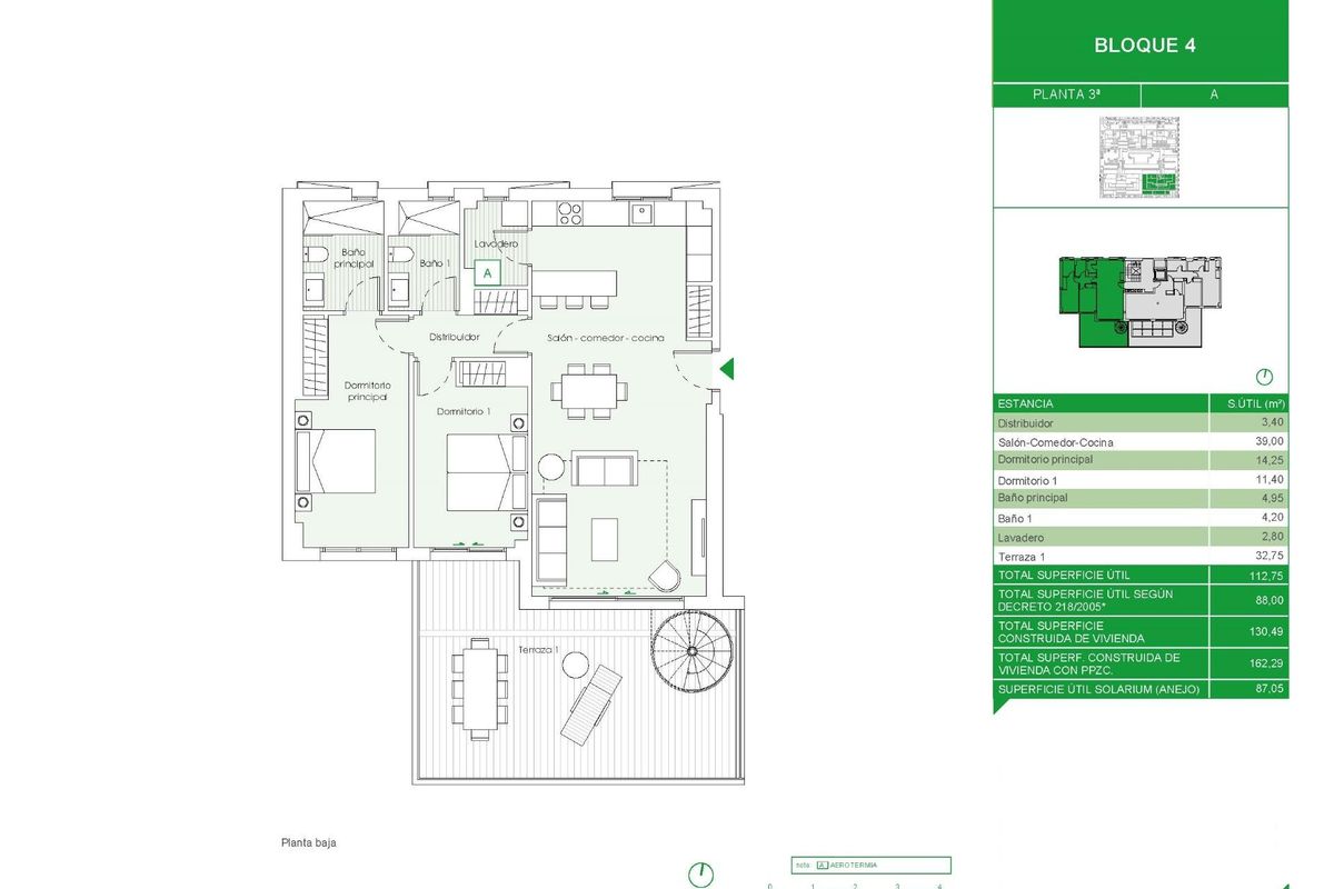 Plattegrond van een 2-slaapkamer penthouse, met woonruimtes en slaapkamers in Estepona, Costa del Sol.