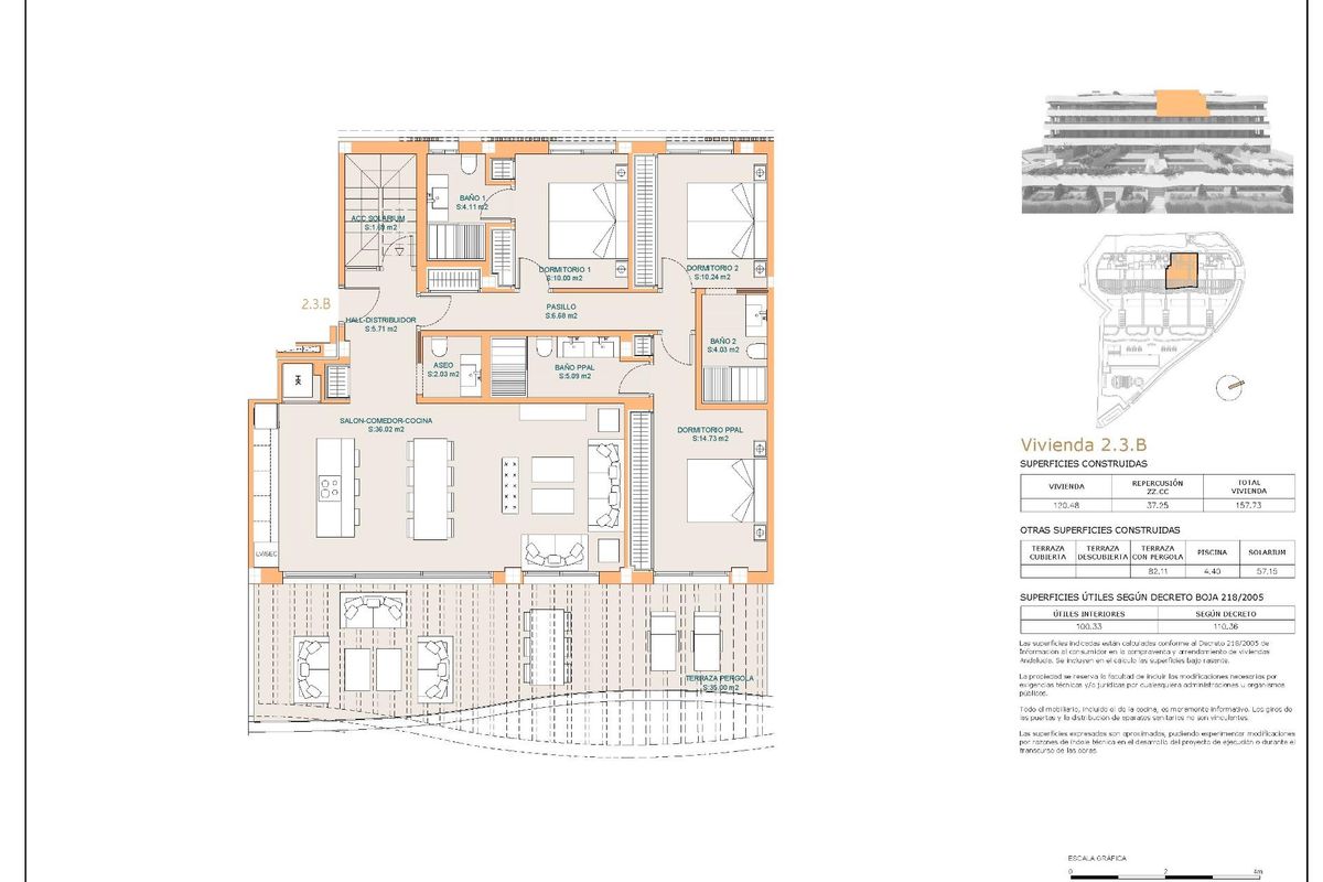 Plattegrond van een 3-slaapkamer penthouse in Mijas, Costa del Sol, met ruime woonvertrekken en indeling.