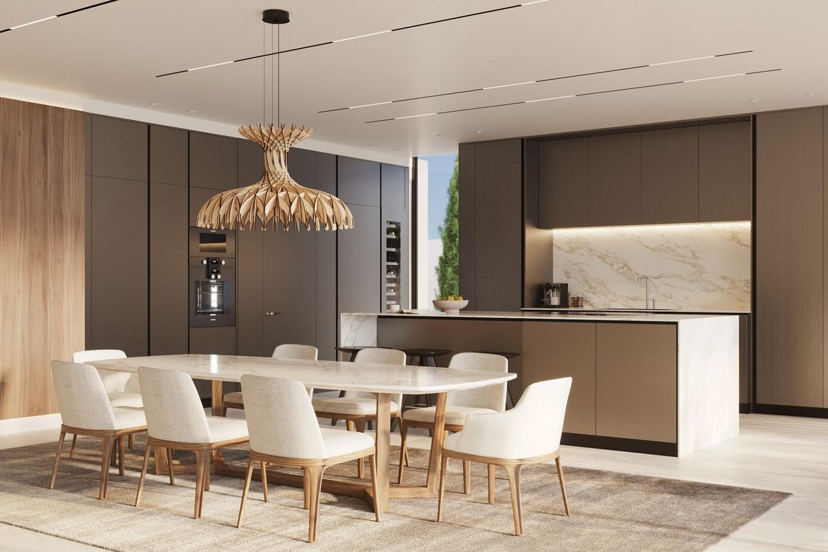 Verfijnd keukenontwerp met marmeren werkbladen en moderne afwerkingen in de villa in Benahavís.