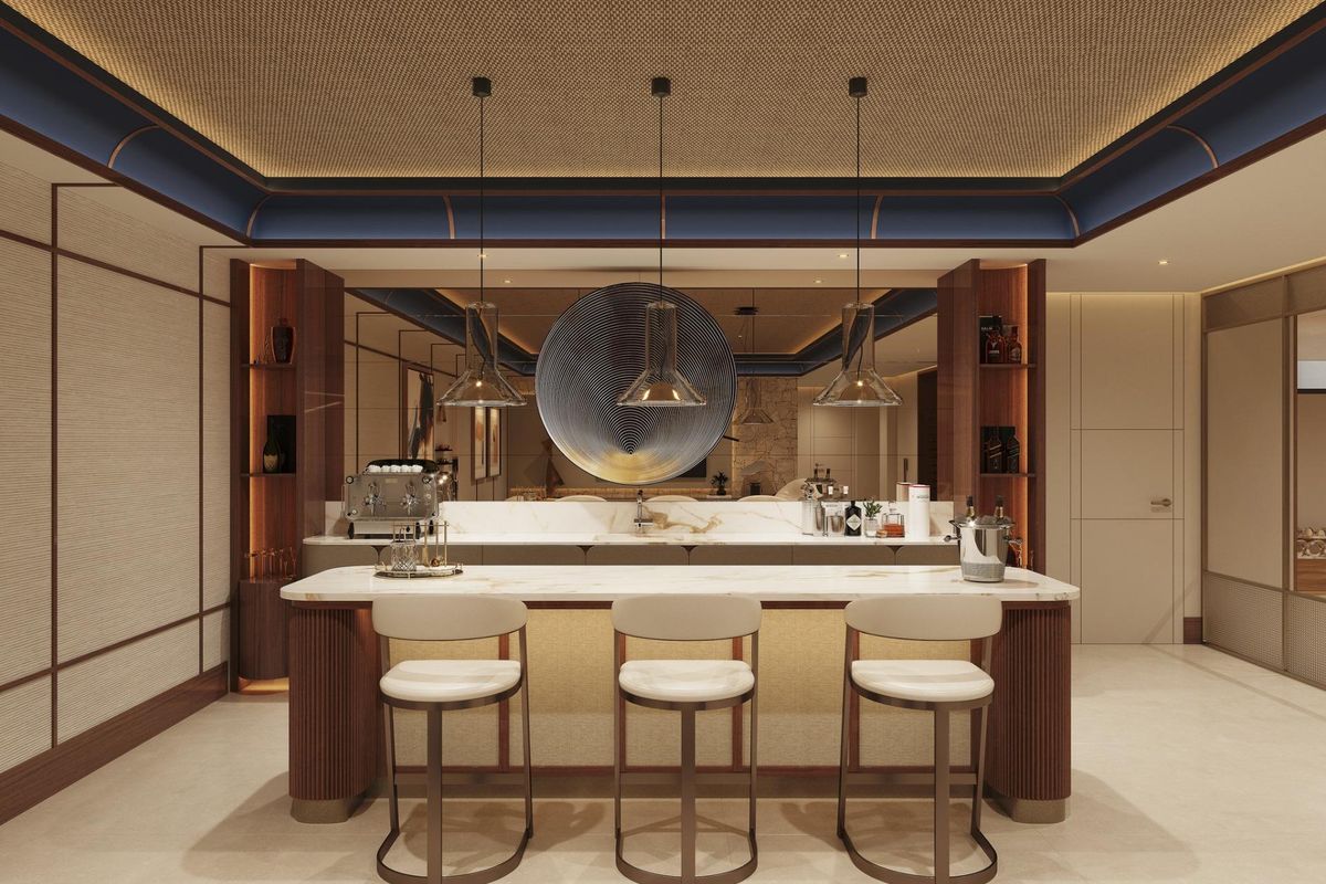 Stijlvol keukenbargebied in een villa in Marbella, ontworpen voor entertainment en culinaire creativiteit.