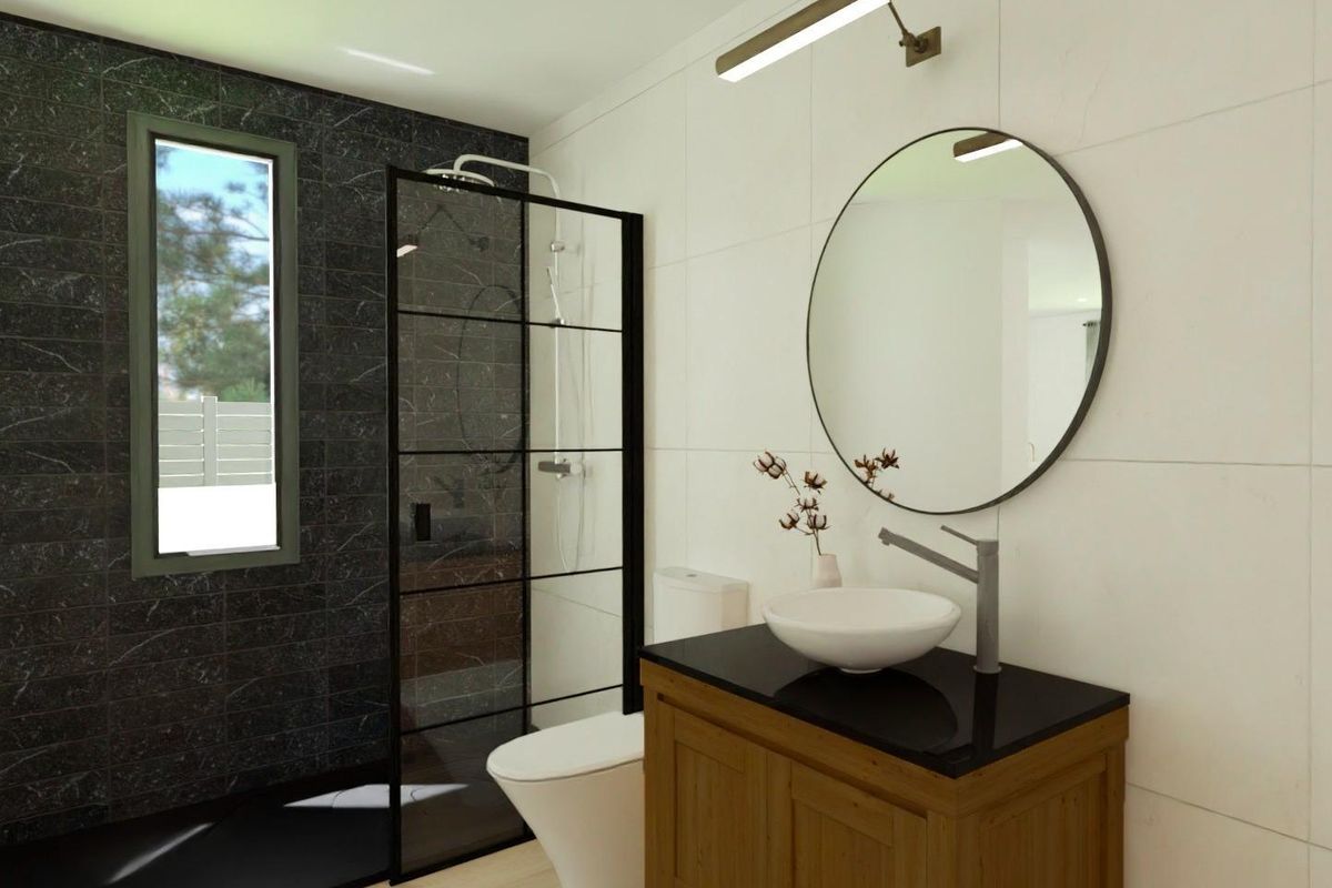 Modern badkamer in een 3-slaapkamer villa in Hondón de las Nieves, met een strak ontwerp en voldoende verlichting.