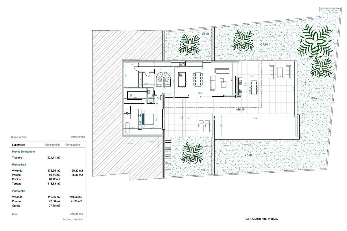 Plattegrond van de 4-slaapkamer villa in Moraira Teulada, Costa Blanca, met duidelijke indeling en afmetingen.