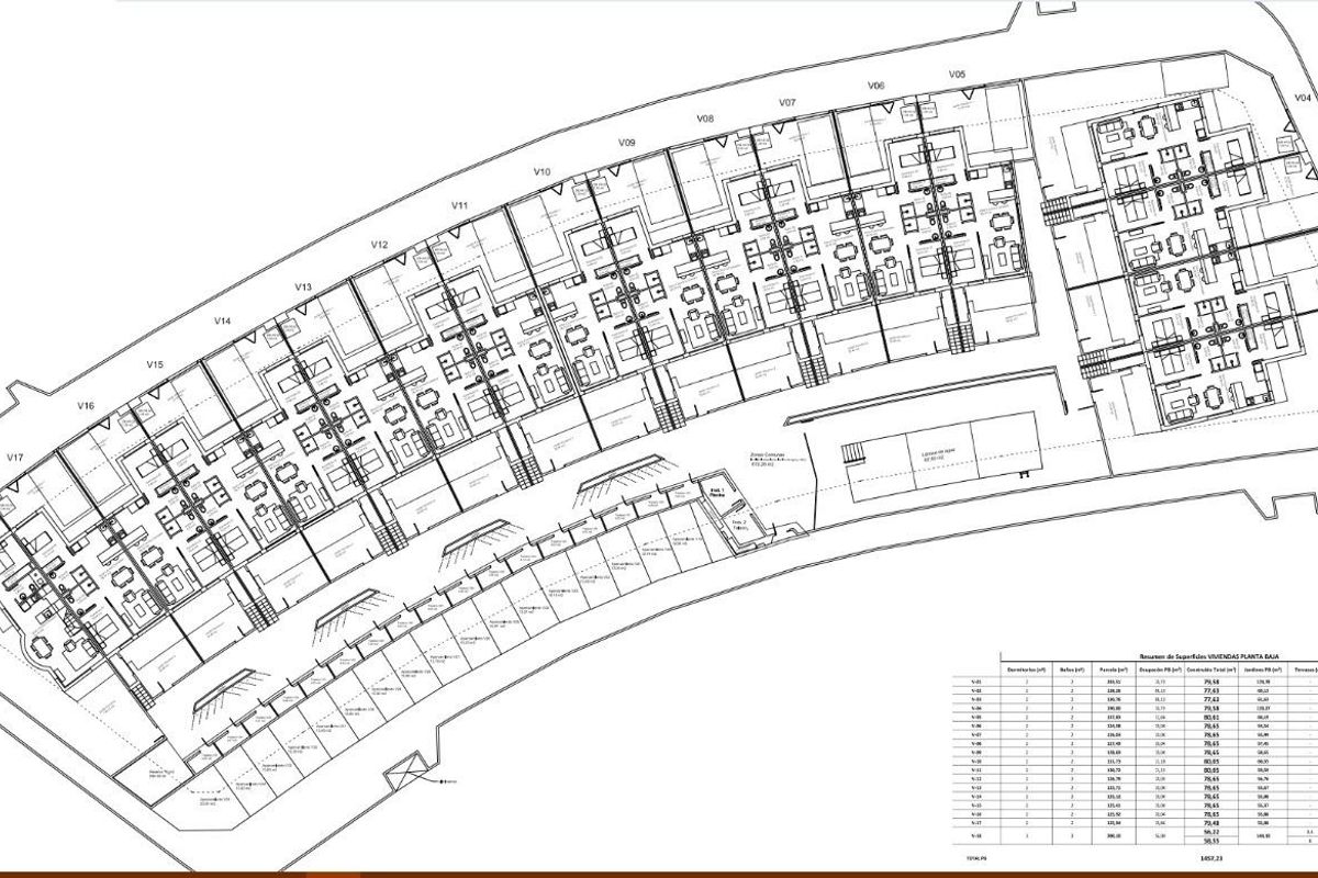 Indeling van meerdere woningunits in een complex met verschillende opties in Pilar de La Horadada, Spanje.