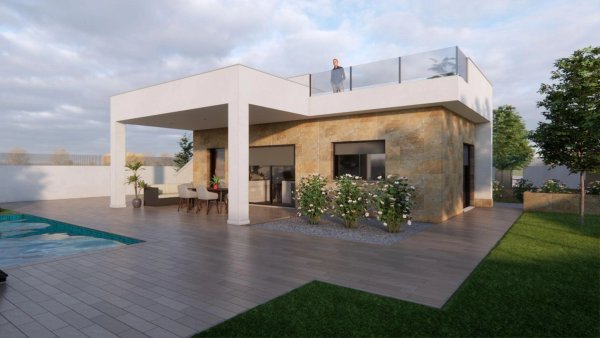 Exterieur van een 3-slaapkamer villa in jacarilla, costa blanca zuid, met privézwembad, tuin, terras en dakterras.