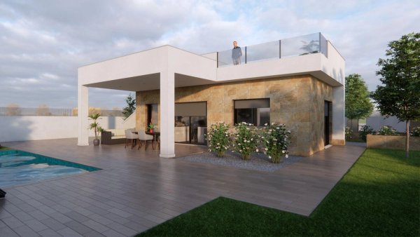 Exterieur van een 3-slaapkamer villa in jacarilla, costa blanca zuid, met privézwembad, tuin, terras en dakterras.