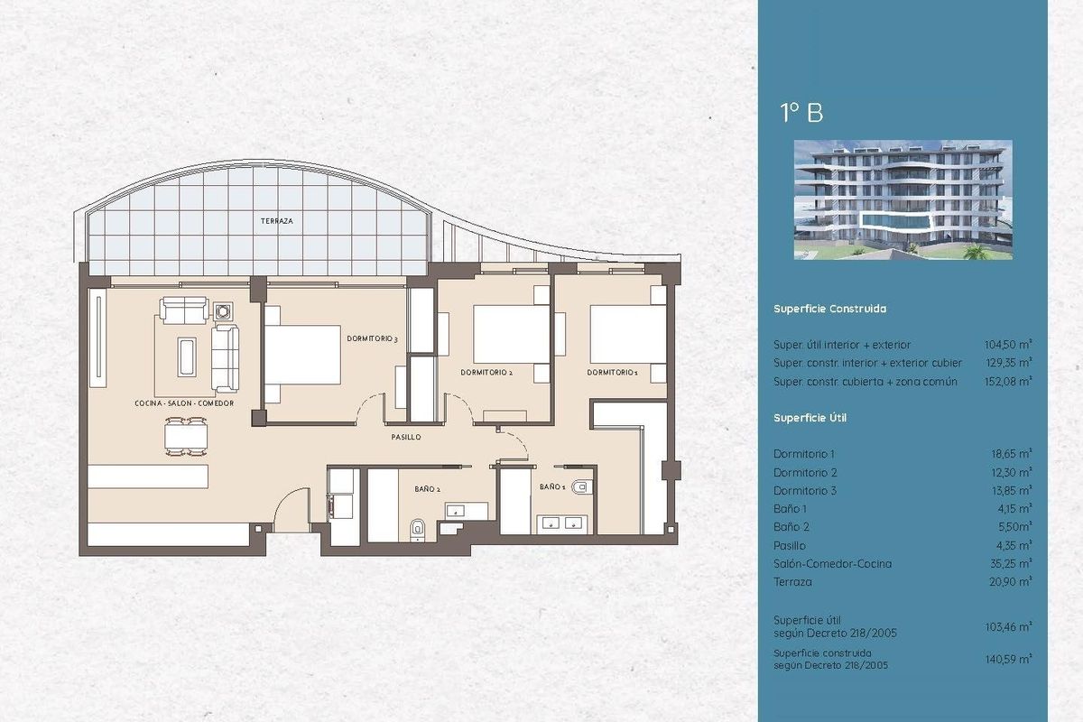 Plattegrond van een 3-slaapkamer appartement in Benalmádena, met ruime indeling en woonruimtes.