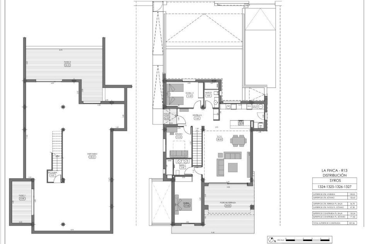 Plattegrond van de 3-slaapkamer villa in Algorfa, met details over de indeling en afmetingen.