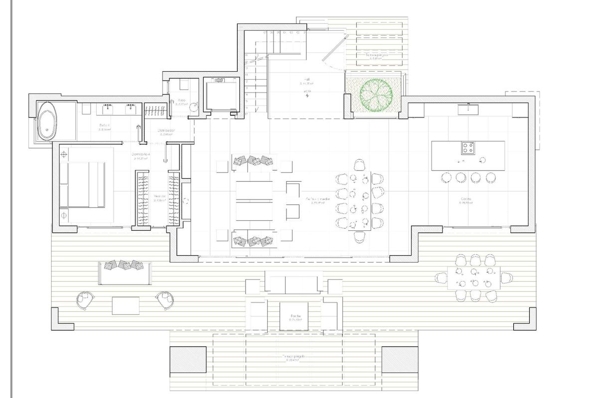 Gedetailleerde plattegrond van een moderne villa met 5 slaapkamers in Estepona, die de ruime indeling en flow illustreert.