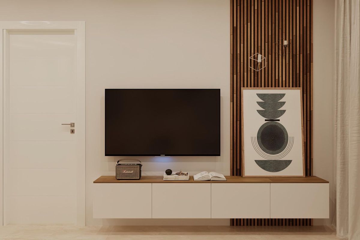 Eigentijdse ontwerpelementen in het woongedeelte van het 2-slaapkamer appartement in Vera, Costa de Almeria.