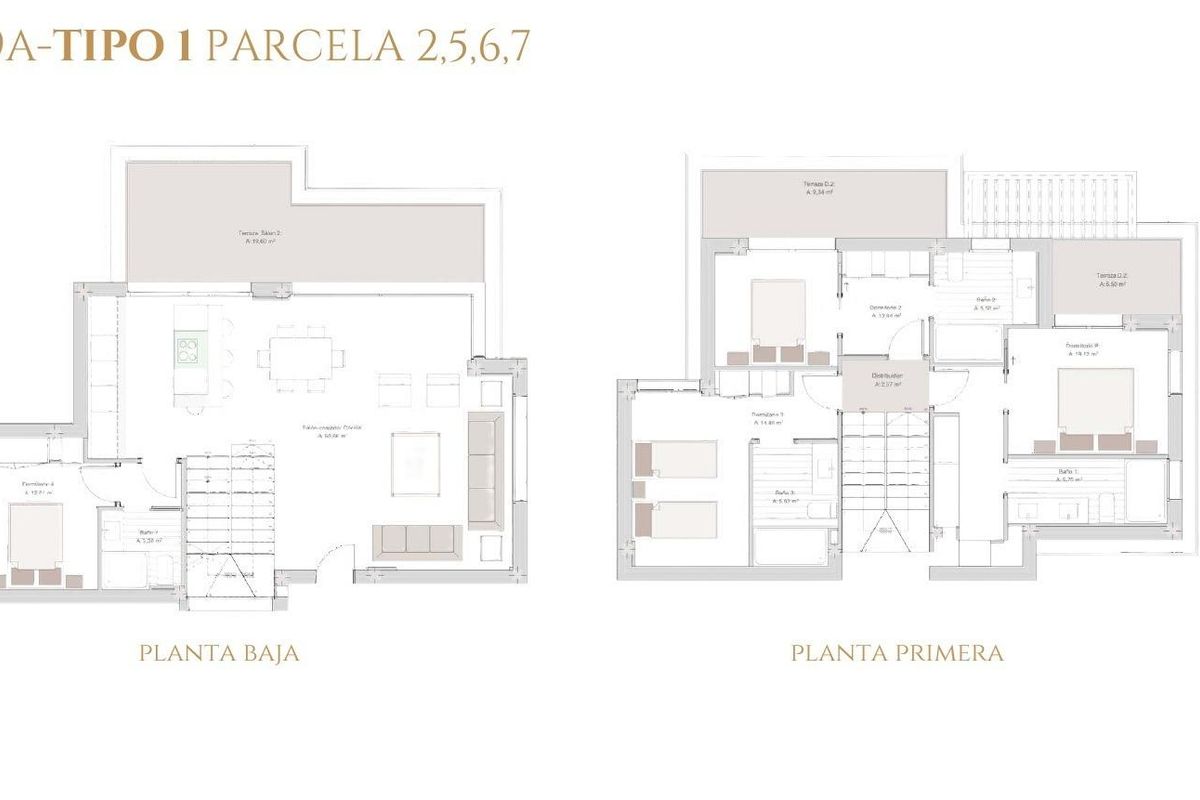 Plattegrond van een 5-slaapkamer villa in Estepona, met details van de indeling van de begane grond en eerste verdieping.