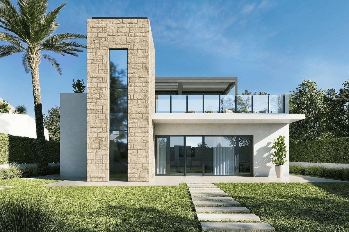 Front view of villa in Lorca with pool