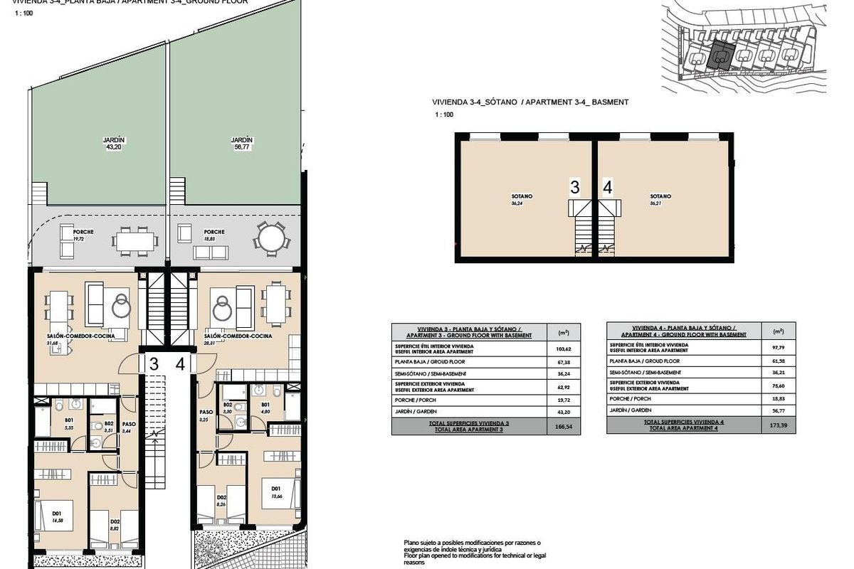 Plattegrond van een ruim 2-slaapkamer appartement op de begane grond in Torrevieja, met gedetailleerde indelingen.