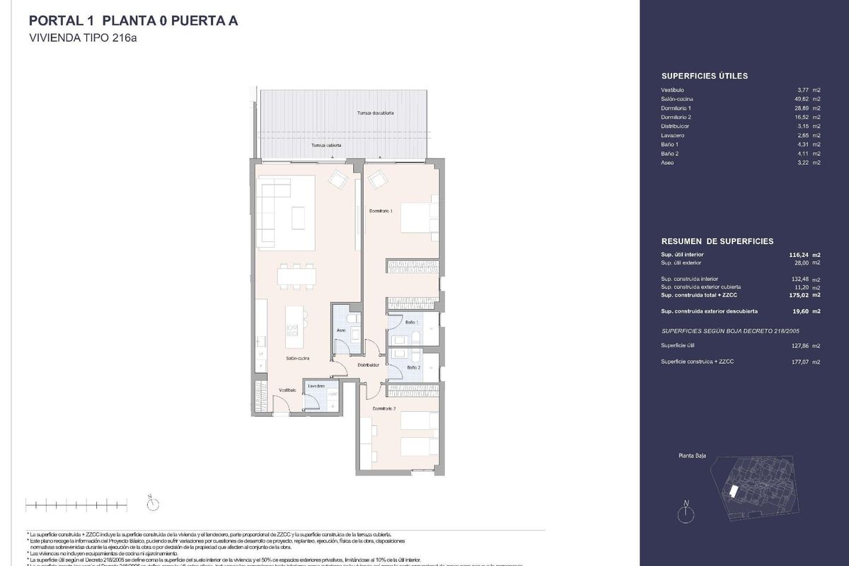 Plattegrond van een 2-slaapkamer appartement op de begane grond in Marbella, met woonruimtes en indeling.