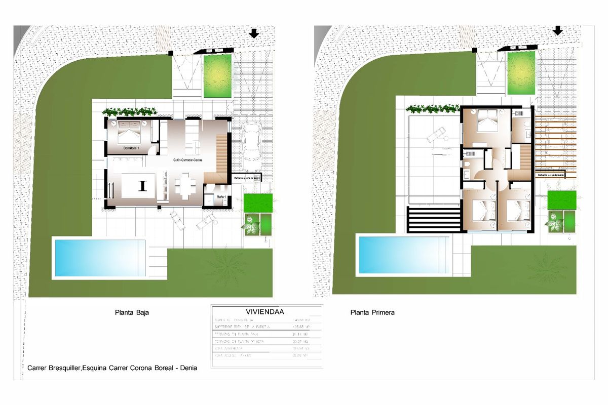 Plattegrond van een 4-slaapkamer villa in Denia, die de indeling en relatie van kamers toont.