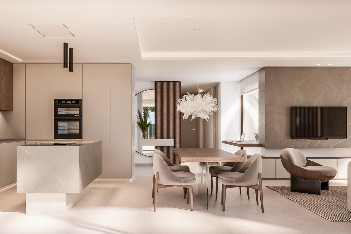 Elegant kitchen and dining area in a 2-bed townhouse located in El Campello, with modern fixtures.