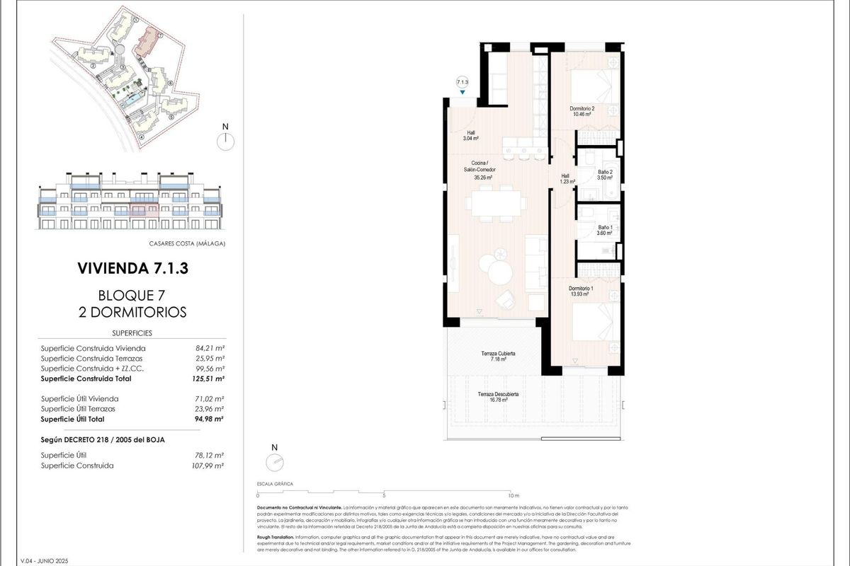 Plattegrond van een 2-slaapkamer appartement in Casares met woonruimtes en gedetailleerde indelingen.