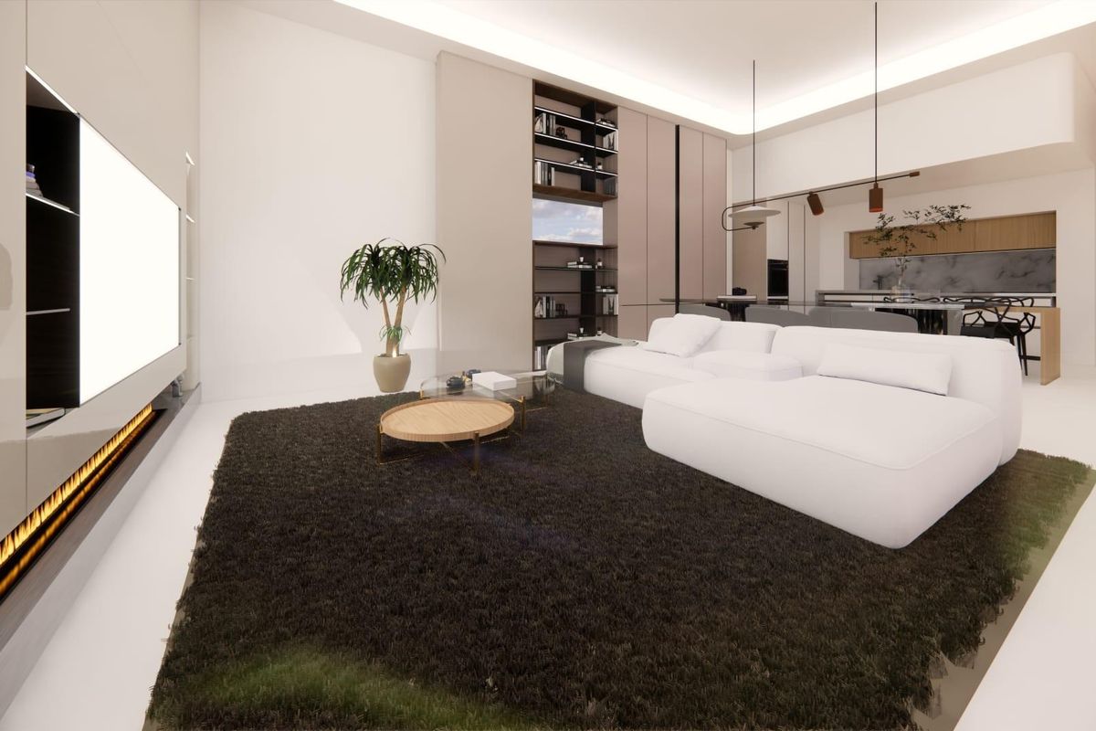 Comfortabele interieur van de woonruimte van de villa met stijlvolle meubels in Pilar de La Horadada.