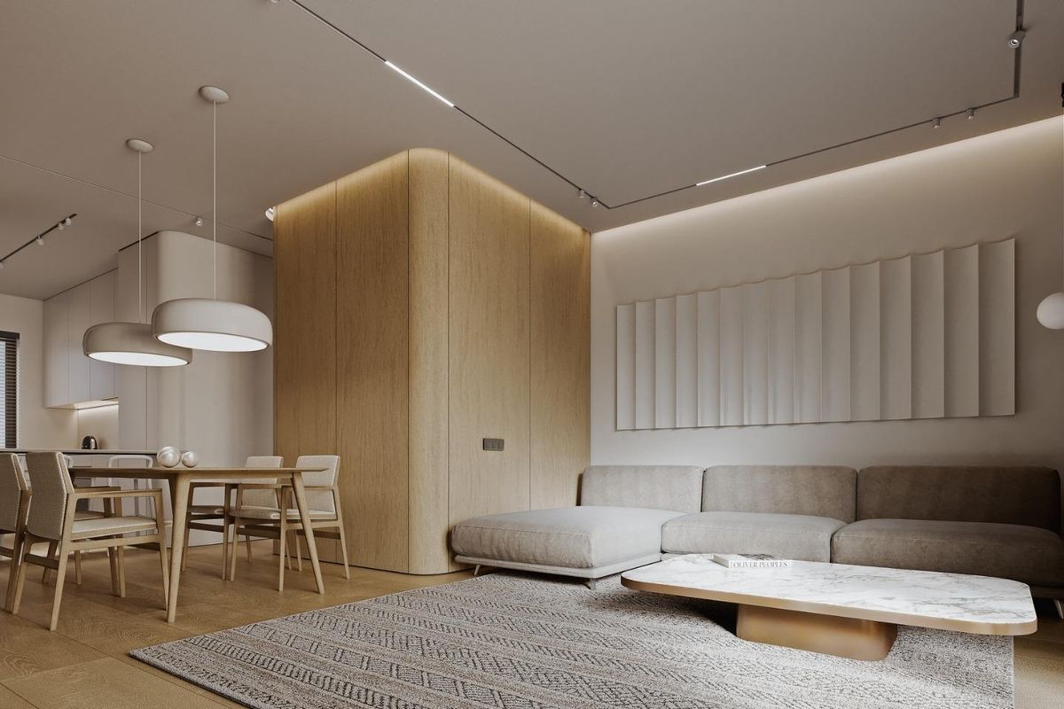 Moderne eetkamer met elegante meubels in een stijlvol 3-slaapkamer appartement in Mijas, Costa del Sol.