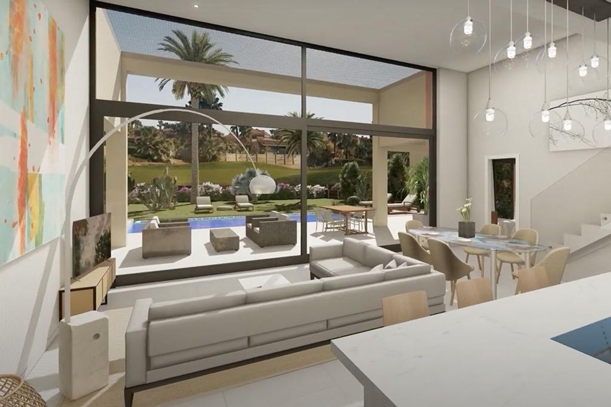 Heldere eetruimte met uitzicht op het zwembad in de 4-slaapkamer villa in Cuevas Del Almanzora.