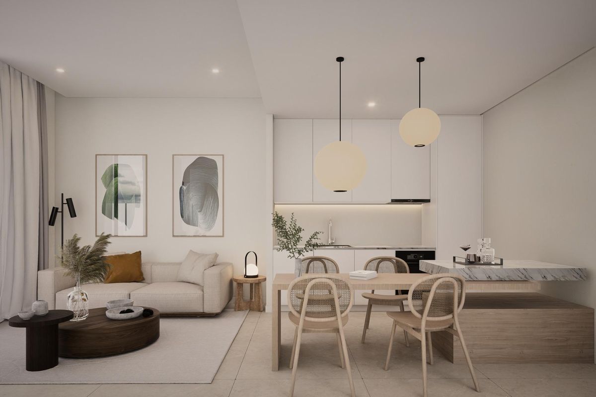 Gezellige keuken en eetruimte in een stijlvolle villa met 3 slaapkamers in Los Alcazares, Costa Calida.