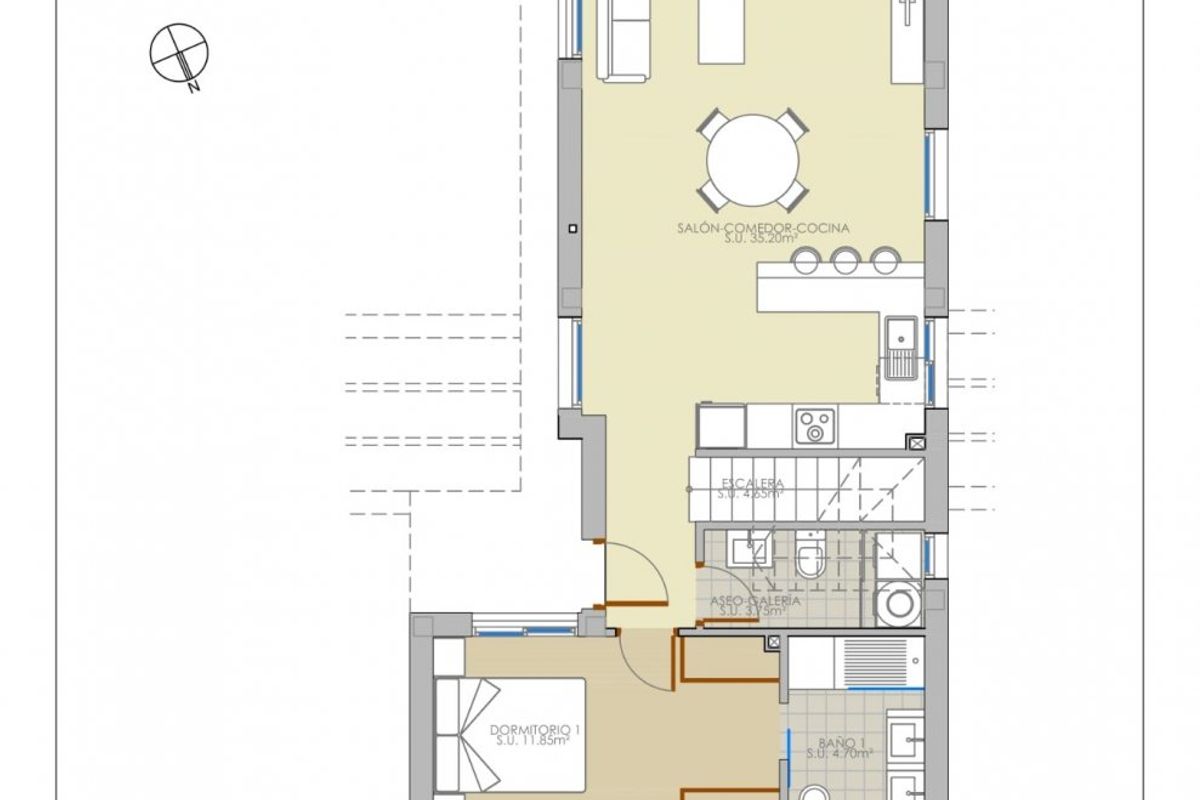 Gedetailleerde plattegrond van de 3-slaapkamer villa in Pilar de La Horadada, met kamerindeling en afmetingen.