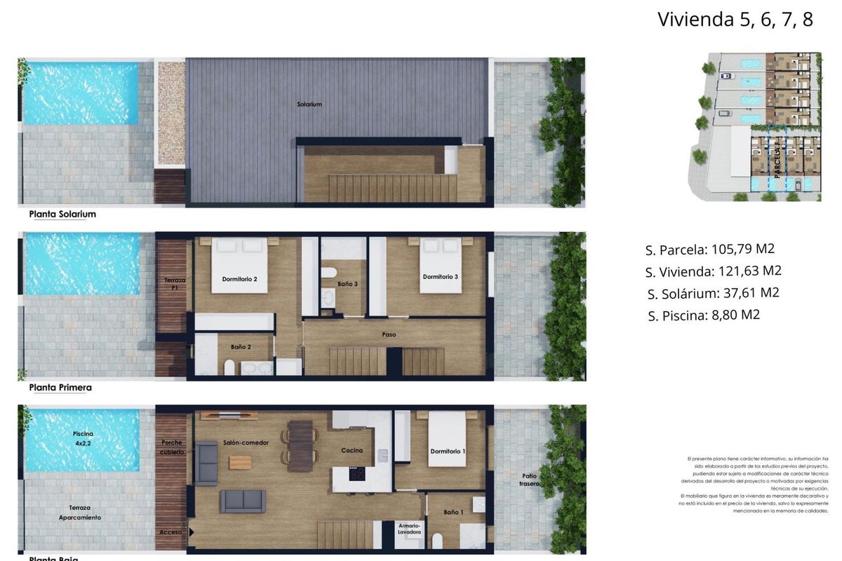Gedetailleerde plattegrond van een 3-slaapkamer woning in Pilar de La Horadada, met nadruk op woonruimtes.