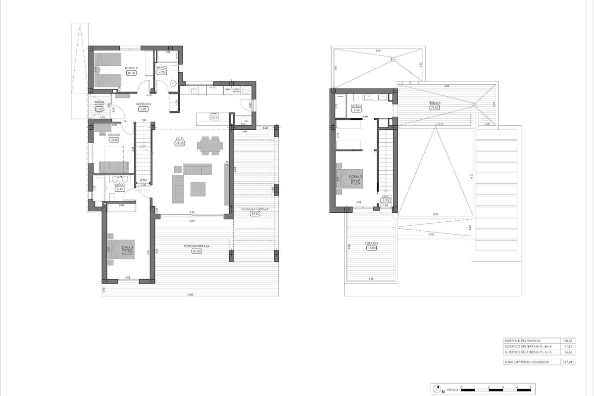 Plattegrond van de indeling van de villa met 4 slaapkamers, met de kamerindeling in Costa Blanca.