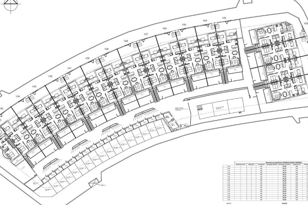 Uitgebreide plattegrondindeling voor woningcomplexontwikkeling in Pilar de La Horadada, Spanje.