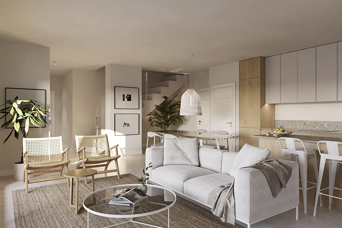 Moderne slaapkamer in een appartement op de begane grond met natuurlijk licht en eigentijds ontwerp in Casares, Costa del Sol.