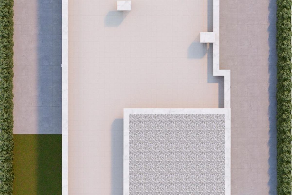 Bovenaanzicht van de plattegrond van de villa in Los Alcazares, met de indeling van slaapkamers en woonruimte.