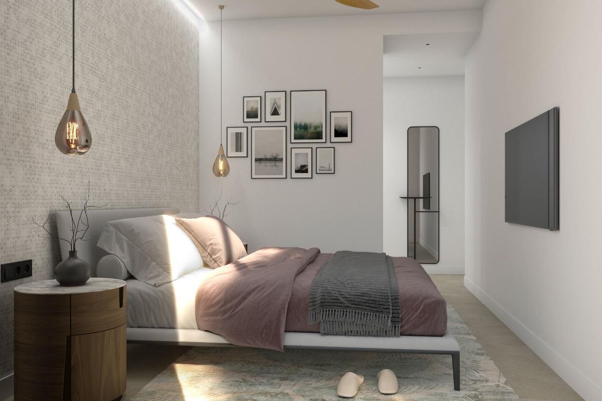 Gezellige slaapkamer met smaakvolle decoratie en natuurlijk licht in een 3-slaapkamer villa gelegen in Los Alcazares, Spanje.